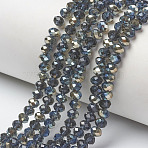 Electroplate Glass Beads Strands, Half Plated, Rainbow Plated, Faceted, Rondelle, Marine Blue, 4x3mm, Hole: 0.4mm, about 109~113pcs/strand, 38~39cm(EGLA-A034-T4mm-K10)