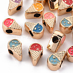 UV Plating Acrylic European Beads, with Enamel, Large Hole Beads, Mixed Color, Ice Cream, Light Gold, 14.5x9.5x7mm, Hole: 4mm(OACR-R253-07LG)