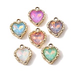 UV Plating Alloy Glass Pendants, Heart Charm, Faceted, Mixed Color, Golden, 16x14x5.5mm, Hole: 2mm(FIND-K032-14G)
