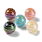 Golden Metal Enlaced Opaque Acrylic Beads, Round, Mixed Color, 14x13.5mm, Hole: 3.8mm(OACR-B019-09)