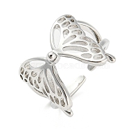 Brass Open Cuff Rings, Hollow Butterfly, Platinum, US Size 6(16.5mm)(RJEW-I100-02P)