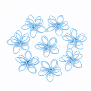 Spray Painted Eco-Friendly Iron Wire Wrapped Pendants, Flower, Sky Blue, 19x21x6mm(IFIN-T009-03B)