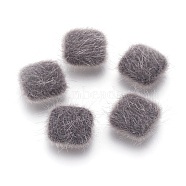 Faux Mink Fur Covered Cabochons, with Silver Color Plated Alloy Findings, Square, Gray, 13x13x5mm(WOVE-F021-04S-02)