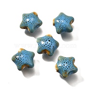 Handmade Porcelain Beads, Star, Light Sky Blue, 13.5x15x7.5mm, Hole: 2mm(PORC-H013-05-13)