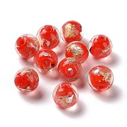 Handmade Gold Foil Lampwork Glass Beads, Round, Red, 8mm, Hole: 1.4mm(FOIL-E003-02E)