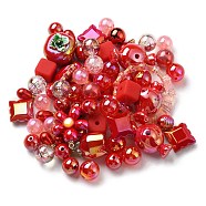 Acrylic Beads, Mixed Shapes, Red, 8~51x8~51x6~27.5mm, Hole: 1.8~3.8mm, about 163pcs/350g, 350g/bag(OACR-R261-12H)