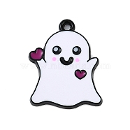 Halloween Theme Spray Painted Alloy Enamel Pendants, Lead Free & Cadmium Free Charms, Ghost, 20x15.5x1.8mm, Hole: 1.5mm(PALLOY-D029-01D-RS)