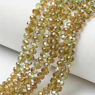 Electroplate Glass Beads Strands, Half Plated, Rainbow Plated, Faceted, Rondelle, Dark Khaki, 6x5mm, Hole: 1mm, about 85~88pcs/strand, 16.1~16.5 inch(41~42cm)(EGLA-A034-T6mm-J02)