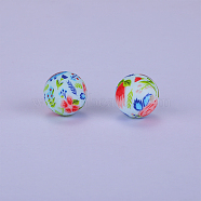 Printed Round with Flower Pattern Silicone Focal Beads, Light Cyan, 15x15mm, Hole: 2mm(SI-JX0056A-113)
