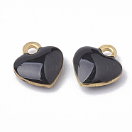 Brass Charms, Enamelled Sequins, Raw(Unplated), Heart, Black, 10x9x2mm, Hole: 1.5mm(KK-S345-058A)