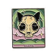 Cat Theme Tarot Card Enamel Pins, Gunmetal Alloy Brooches for Backpack Clothes, Word Death, Cat Skull, 30.5x25.5x2mm(JEWB-Z009-07E)
