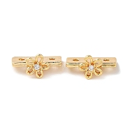 Brass Micro Pave Clear Cubic Zirconia Slide Charms, Flower, Real 18K Gold Plated, 6x12.5x7mm, Hole: 1.4mm(KK-P239-17G)
