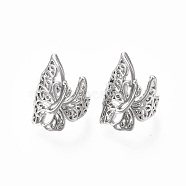 Brass Cuff Earrings, Nickel Free, Butterfly, Real Platinum Plated, 17x9mm(EJEW-R114-019P-NF)