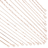 Elite 10Pcs 10 Styles Brass Paperclip & Cable & Box & Satellite & Bar Link Chain Necklaces Set, Rose Gold, 17.71~17.91 inch(45~45.5cm), 1Pc/style(MAK-PH0004-33RG)