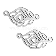 304 Stainless Steel Links connectors, Laser Cut, Feather, Stainless Steel Color, 9x17x1mm, Hole: 1.5mm(STAS-CJC0001-15P)