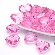 Transparent Acrylic Beads, Faceted Heart, Hot Pink, about 25mm long, 28.5mm wide, 16mm thick, hole: 3mm(X-PL318Y-4)