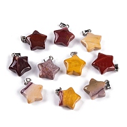 Natural Mookaite Pendants, Star Charm with 201 Stainless Steel Snap on Bails, Stainless Steel Color, 20~21x17~19x7~8mm, Hole: 6x3mm(G-Q172-09P-06)