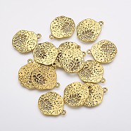 Tibetan Style Alloy Pendants, Cadmium Free & Nickel Free & Lead Free, Flat Round with Leaf, Antique Golden, 22x18x1mm, Hole: 1mm(X-TIBEP-A14120-AG-FF)
