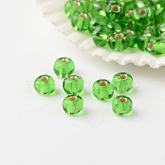 6/0 Grade A Round Glass Seed Beads, Silver Lined, Light Green, 4x3mm, Hole: 1mm, about 4800pcs/pound(SEED-A022-F6-49)