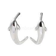 925 Sterling Silver Fish Stud Earrings, Platinum, 11x4.5mm(EJEW-P296-11P)