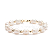 Natural Keshi Pearl Beaded Bracelet with Brass Clasp for Women, Golden, 7-5/8 inch(19.5cm)(BJEW-JB08867-02)