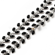 304 Stainless Steel Cobs Chains, with Enamel, Soldered, with Spool, Black, 6x1.5~2mm(CHS-C004-01E-P)