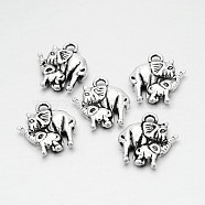 Tibetan Style Alloy Elephant Charms, Antique Silver, 15x15x2.5mm, Hole: 2mm(TIBEP-M037-03AS)
