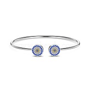 Evil Eye Rhodium Plated 925 Sterling Silver Micro Pave Cubic Zirconia Cuff Bangles for Women, Real Platinum Plated, Inner Diameter: 2-1/4x1-7/8 inch(5.75x4.8cm)(BJEW-C062-06P)