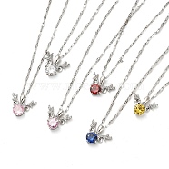 Deer Platinum Brass Micro Pave Cubic Zirconia Pendant Necklaces, with Glass, Mixed Color, 15.55 inch(39.5cm)(NJEW-E105-16P)