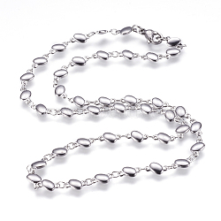 Non-Tarnish 304 Stainless Steel Chain Necklaces, with Lobster Claw Clasps, Oval, Stainless Steel Color, 17.7 inch(45cm)(STAS-P164-03P)