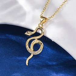 Brass Micro Pave Clear Cubic Zirconia Snake Pendant Necklaces, Real 18K Gold Plated, 17.48 inch(44.4cm), Pendant: 31x16mm(NJEW-S438-02B-G)