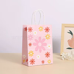 Rectangle with Sunflower Pattern Paper Gift Bags, Decorated Candy Tote for Birthday, Wedding, Pink, 14.8x8x20.8cm(CARB-L012-01E)