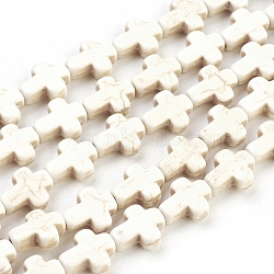 Synthetic Turquoise Beads Strands, Dyed, Cross, Beige, 10x8x3mm, Hole: 1mm, about 38pcs/strand, 15 inch(TURQ-G112-8x10mm-06)