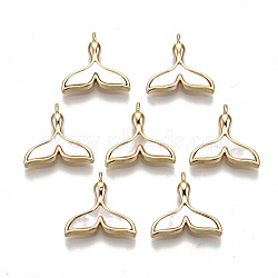 Natural Sea Shell Pendants, with Brass Loops, Nickel Free, Fishtail, Real 18K Gold Plated, 15x15x2.5mm, Hole: 1.2mm(KK-S354-260-NF)