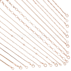 Elite 10Pcs 10 Styles Brass Paperclip & Cable & Box & Satellite & Bar Link Chain Necklaces Set, Rose Gold, 17.71~17.91 inch(45~45.5cm), 1Pc/style(MAK-PH0004-33RG)