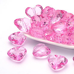 Transparent Acrylic Beads, Faceted Heart, Hot Pink, about 25mm long, 28.5mm wide, 16mm thick, hole: 3mm(X-PL318Y-4)