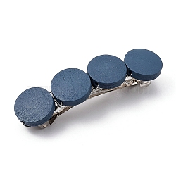 (Holiday Stock-Up Sale)Candy Color Hair Barrettes, with Painted Natural Wood Beads and Iron French Hair Clip Findings, Flat Round, Platinum, Steel Blue, 61x15x13mm(OHAR-JH00023-02)