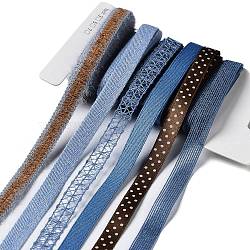 18 Yards 6 Styles Polyester Ribbon, for DIY Handmade Craft, Hair Bowknots and Gift Decoration, Blue Color Palette, Steel Blue, 3/8~1/2 inch(10~12mm), about 3 yards/style(SRIB-C001-F03)