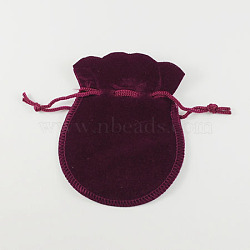Velvet Bags, Calabash Shape Drawstring Jewelry Pouches, Medium Violet Red, 9x7cm(X-TP-S003-1)