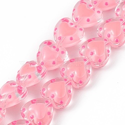 Handmade Lampwork Beads Strands, with Enamel, Heart, Pink, 12x12.5x7mm, Hole: 1mm, about 30pcs/strand, 13.39 inch(34cm)(LAMP-F029-04E)
