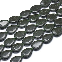 Synthetic Green Goldstone Beads Strands, Teardrop, 18x13x4mm, Hole: 1mm, about 22pcs/strand, 15.3 inch(39cm)(G-G793-01B-03)