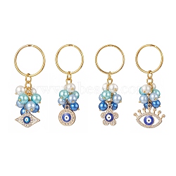 Glass Pearl Keychain, with Iron Findings, Evil Eye, Golden, 6.4~7.3cm, 4pcs/set(KEYC-JKC00446-S)