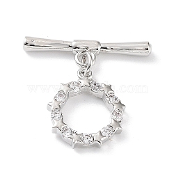 Rack Plating Brass Micro Pave Clear Cubic Zirconia Toggle Clasps, Star Ring, Cadmium Free & Lead Free, Long-Lasting Plated, Platinum, Ring: 15x13x3mm, Bar: 5.5x21.5x2.5mm(KK-P247-13P)