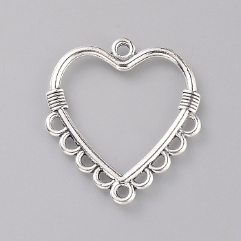 Tibetan Style Zinc Alloy Chandelier Component Links, Heart, Antique Silver, 30x27x2mm, Hole: 1.8mm