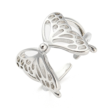 Brass Open Cuff Rings, Hollow Butterfly, Platinum, US Size 6(16.5mm)