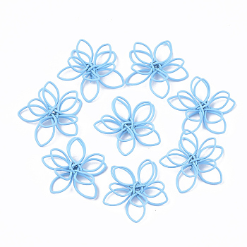 Spray Painted Eco-Friendly Iron Wire Wrapped Pendants, Flower, Sky Blue, 19x21x6mm