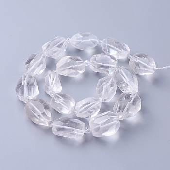 Natural Quartz Crystal Beads Strands, Rock Crystal, Faceted, Polygon, 19~22x12~18mm, Hole: 1.5mm, about 16~17pcs/strand, 15.15 inch~16.14 inch(38.5~41cm)