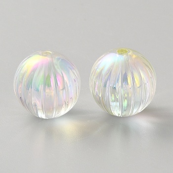UV Plating Transparent Acrylic Beads, Iridescent, Pumpkin, Clear, 16mm, Hole: 2.5mm