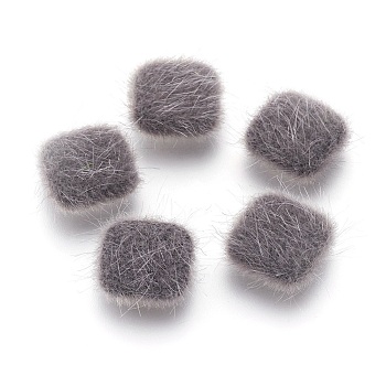 Faux Mink Fur Covered Cabochons, with Silver Color Plated Alloy Findings, Square, Gray, 13x13x5mm