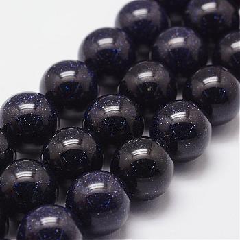 Synthetic Blue Goldstone Beads Strands, Dyed & Heated, Round, 16mm, Hole: 1.2mm, 25pcs/strand, 15.7 inch
